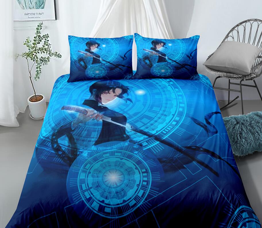 3D Blue Female Swordsman 99110 Bed Pillowcases Quilt