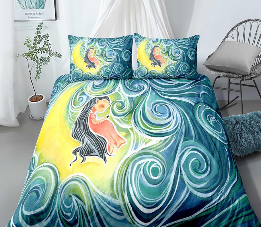 3D Green Whirlpool Girl 99146 Bed Pillowcases Quilt
