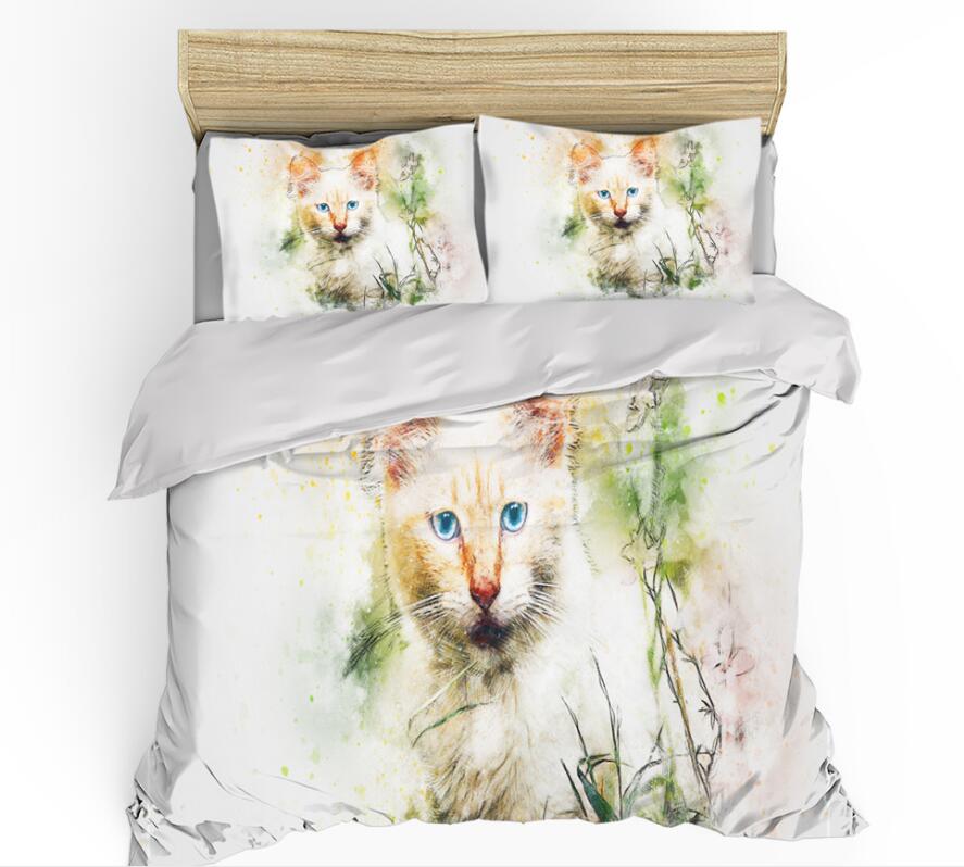 3D Cat Grass 0012 Bed Pillowcases Quilt
