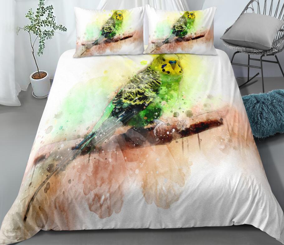 3D Parrot Watercolor Halo 0116 Bed Pillowcases Quilt
