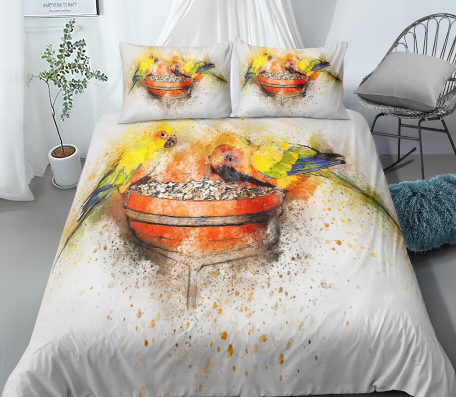 3D Yellow Parrot 1104 Bed Pillowcases Quilt