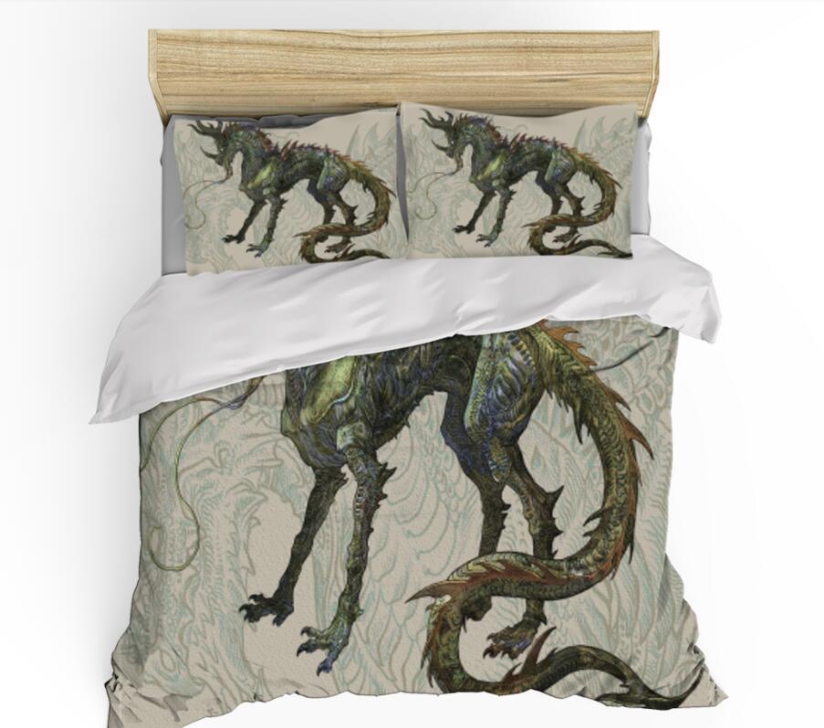 3D Green Dragon 0150 Bed Pillowcases Quilt