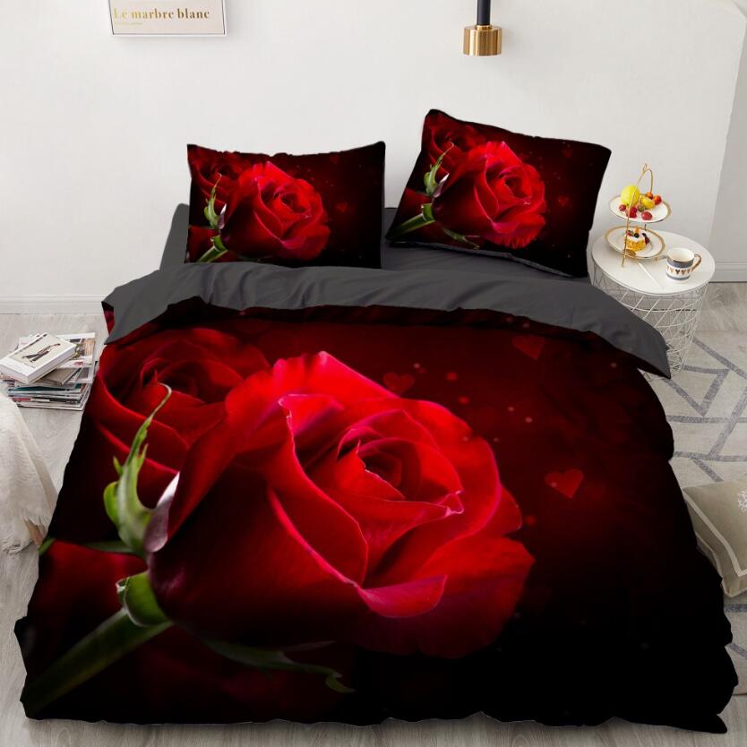 3D Red Rose 9182 Bed Pillowcases Quilt