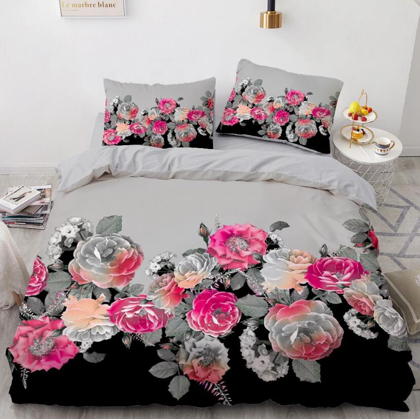 3D Grey-Red Flowers 9194 Bed Pillowcases Quilt