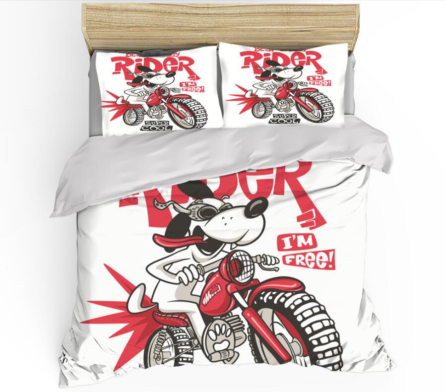 3D Dog Motorcycle 0046 Bed Pillowcases Quilt