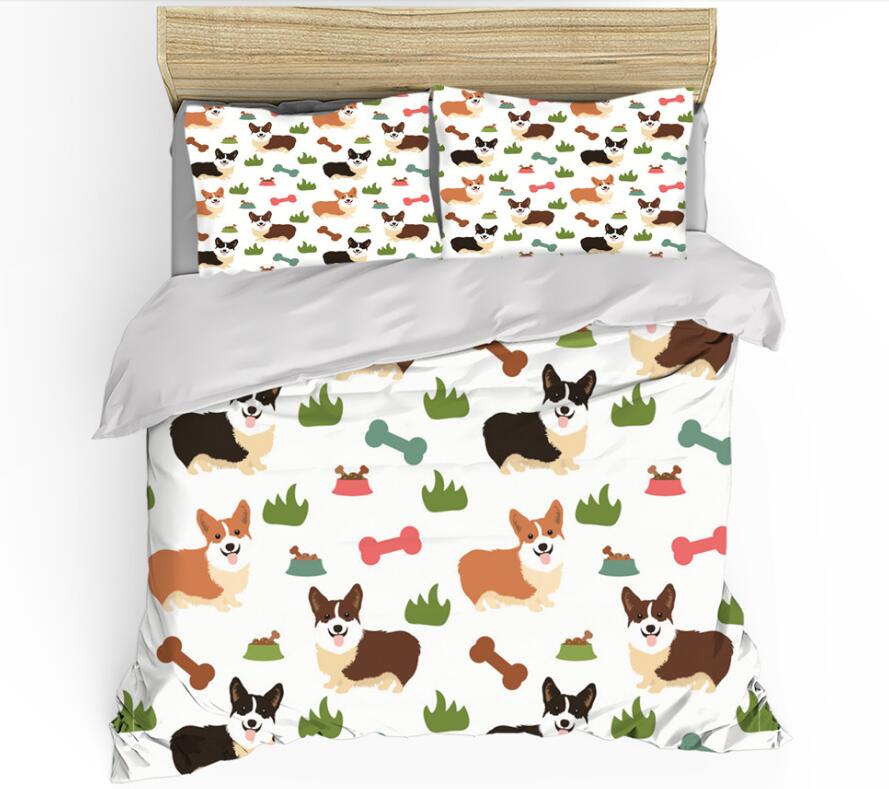 3D Corgi Grass Bone 0102 Bed Pillowcases Quilt