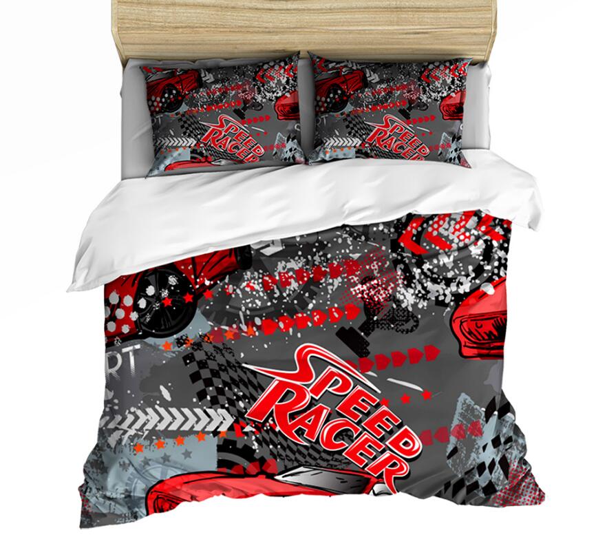 3D Red Racing Car 1155 Bed Pillowcases Quilt
