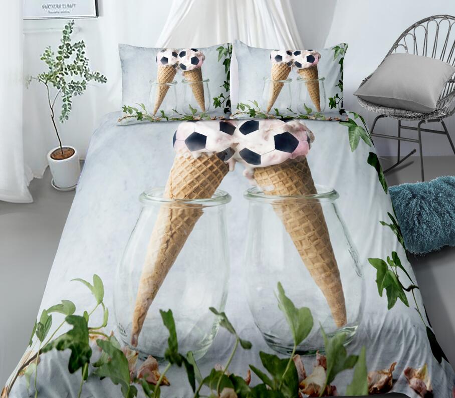 3D Football Ice Cream 0127 Bed Pillowcases Quilt