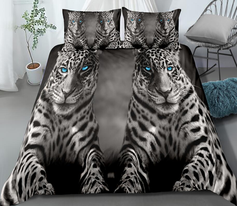 3D Two Leopards Black Gray 0047 Bed Pillowcases Quilt