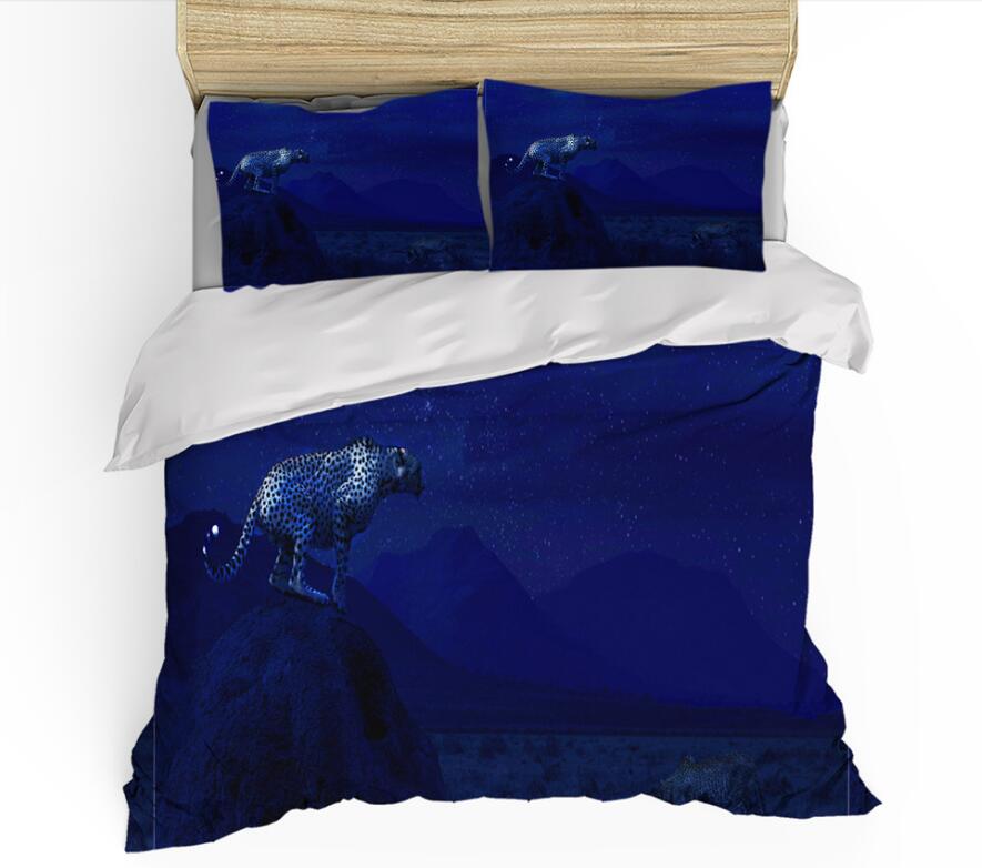 3D Night Leopard Stone 1124 Bed Pillowcases Quilt