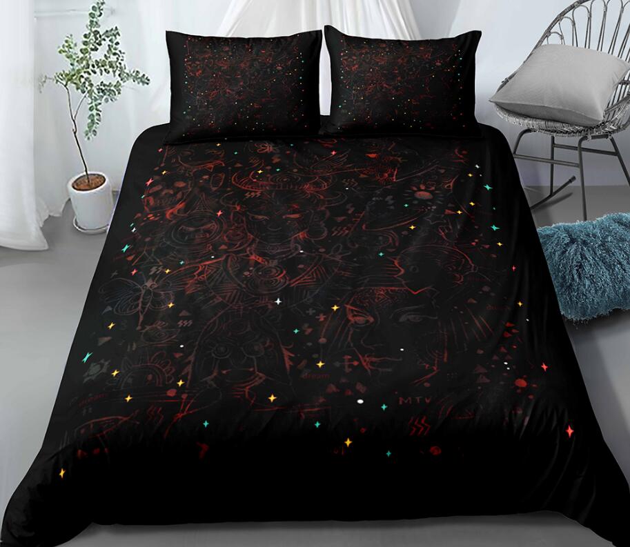 3D Black Star Point Female 0062 Bed Pillowcases Quilt