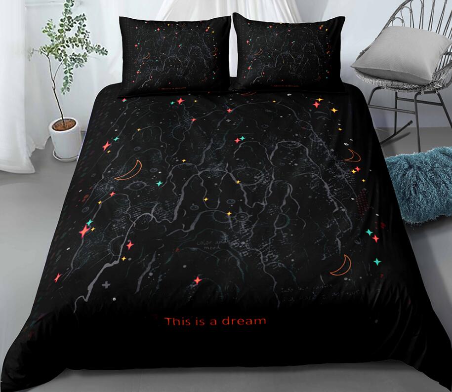3D Black Star Point 0070 Bed Pillowcases Quilt