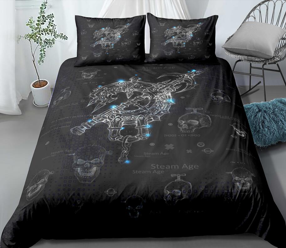 3D Black Little Skull Mechanical 0138 Bed Pillowcases Quilt