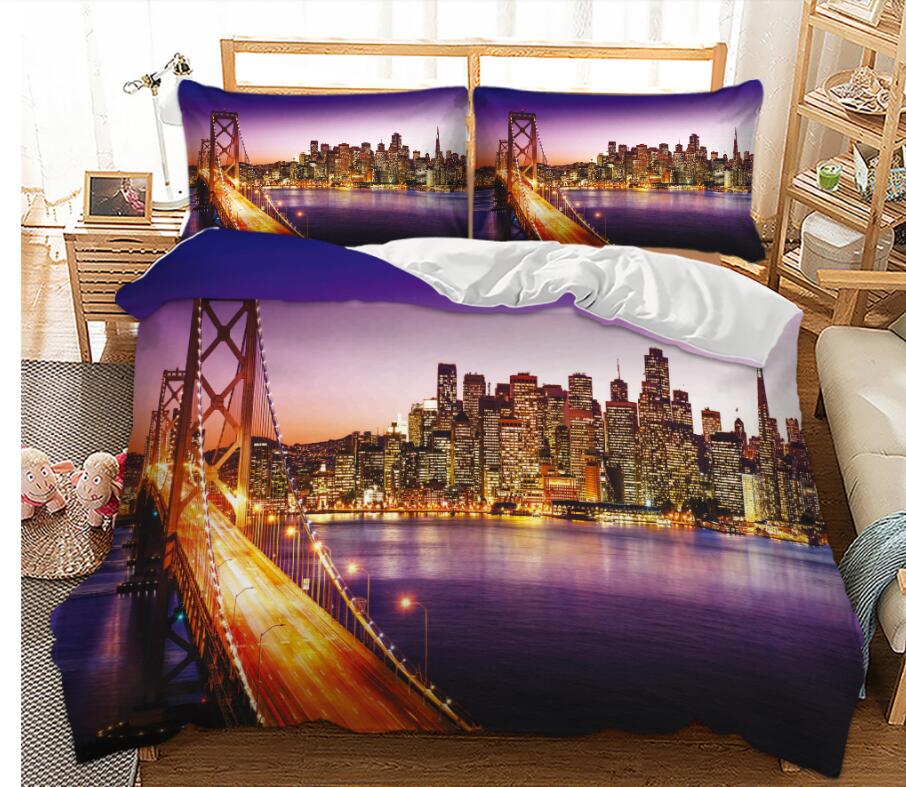 3D City Bridge 1173 Bed Pillowcases Quilt