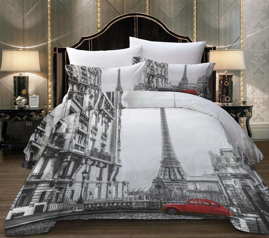 3D Eiffel Tower Red Car 1164 Bed Pillowcases Quilt