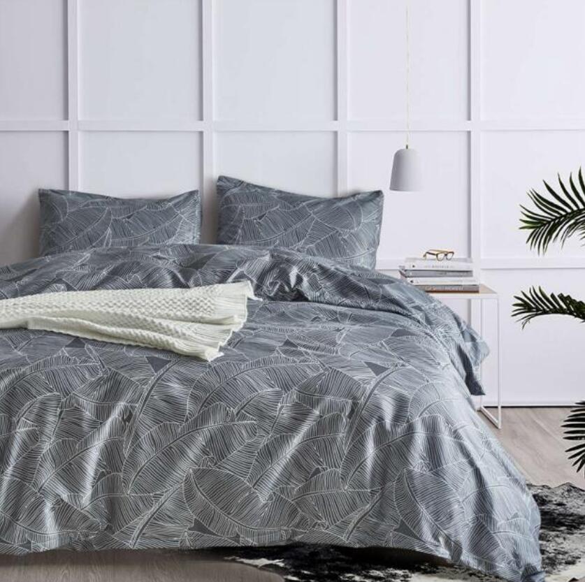 3D Gray White Line Leaves 11107 Bed Pillowcases Quilt