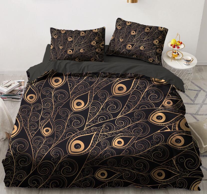 3D Gold Peacock Feather 5584 Bed Pillowcases Quilt