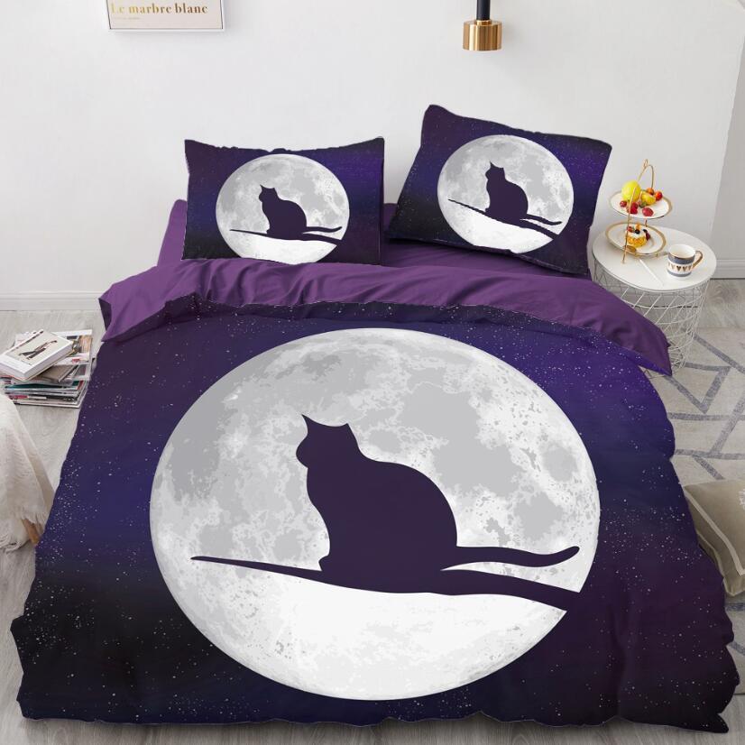3D Cartoons Moon Cat Shadow 55156 Bed Pillowcases Quilt