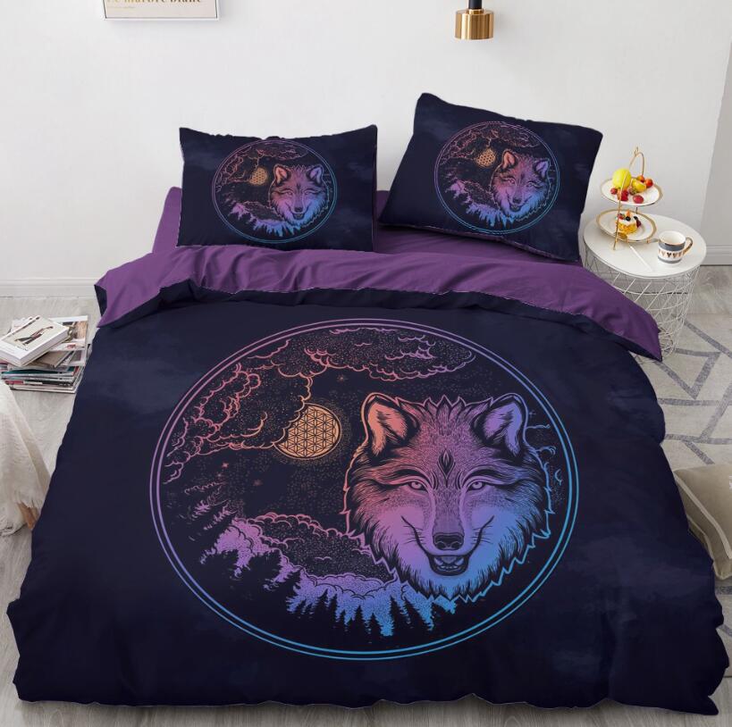3D Black Purple Wolf 88118 Bed Pillowcases Quilt