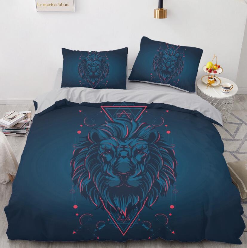 3D Navy Blue Lion Triangle 88121 Bed Pillowcases Quilt