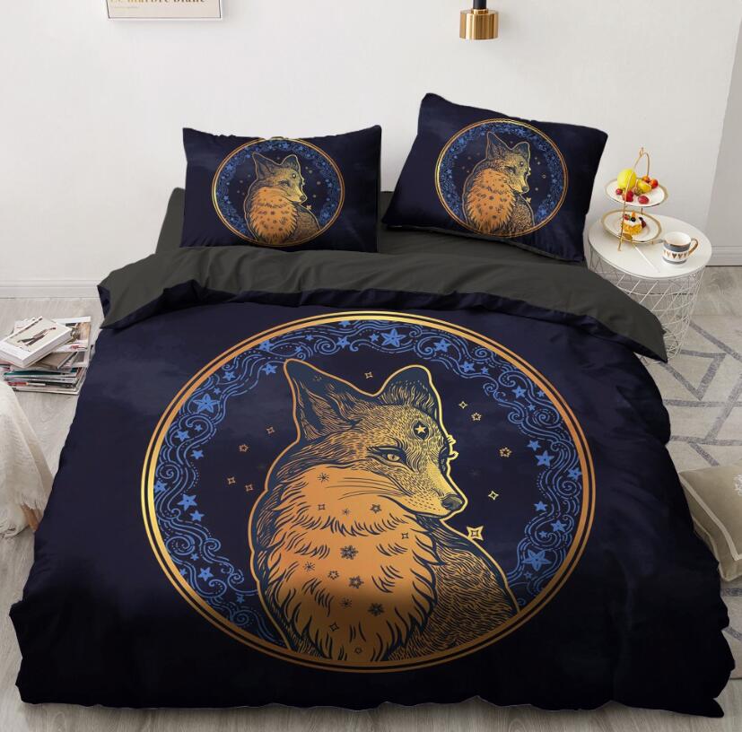 3D Navy Blue Fox Circle 88122 Bed Pillowcases Quilt