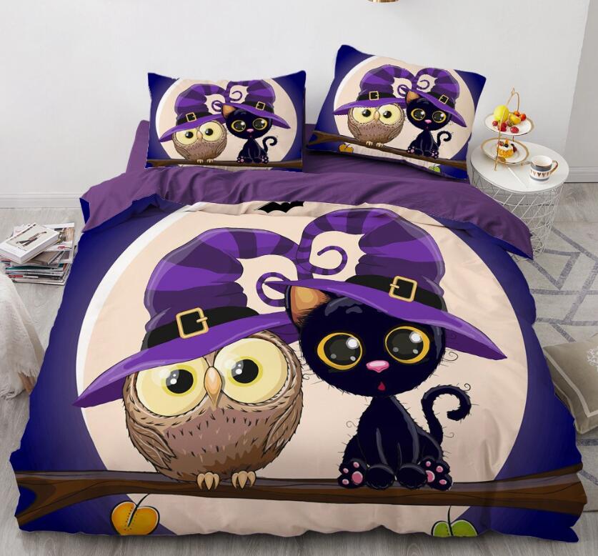 3D Cartoon Owl Cat 8022 Bed Pillowcases Quilt