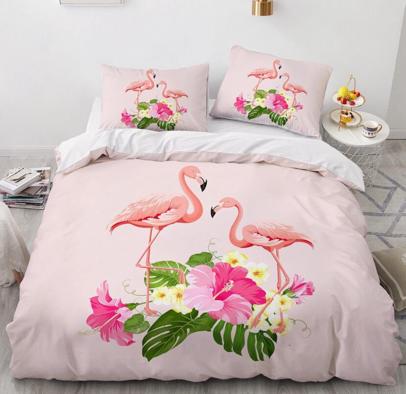 3D Two Flamingos Flower 7756 Bed Pillowcases Quilt