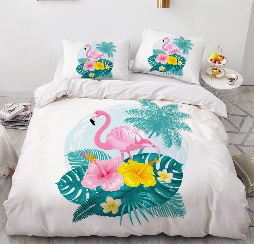 3D Flamingo Leaves 7762 Bed Pillowcases Quilt