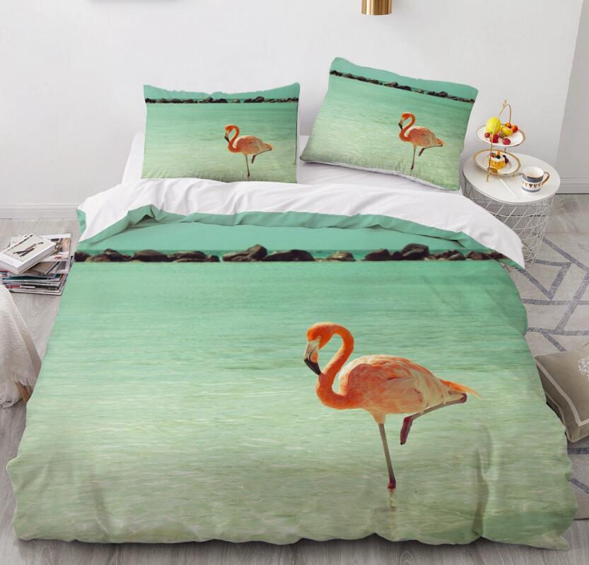 3D Seaside Flamingo 7770 Bed Pillowcases Quilt
