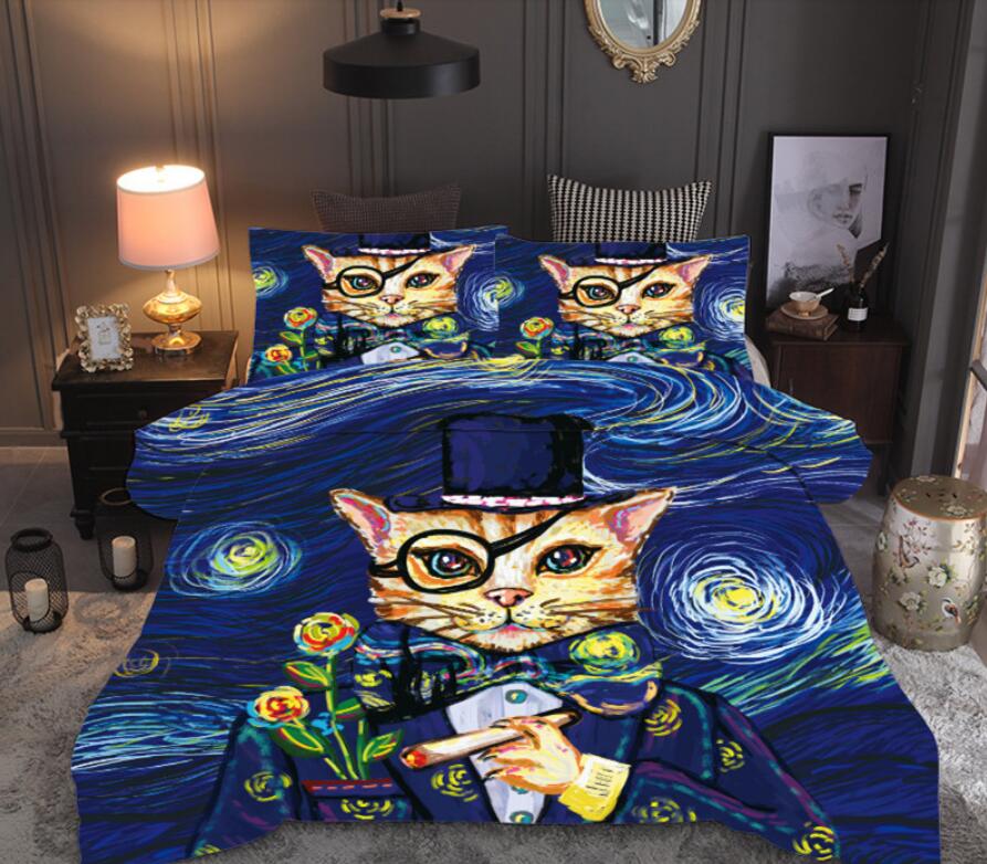 3D Van Gogh Cat 66190 Bed Pillowcases Quilt