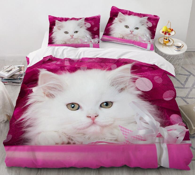 3D White Longhair Cat 77127 Bed Pillowcases Quilt