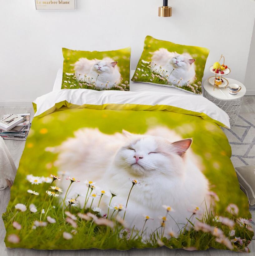 3D White Cat Grass 77129 Bed Pillowcases Quilt