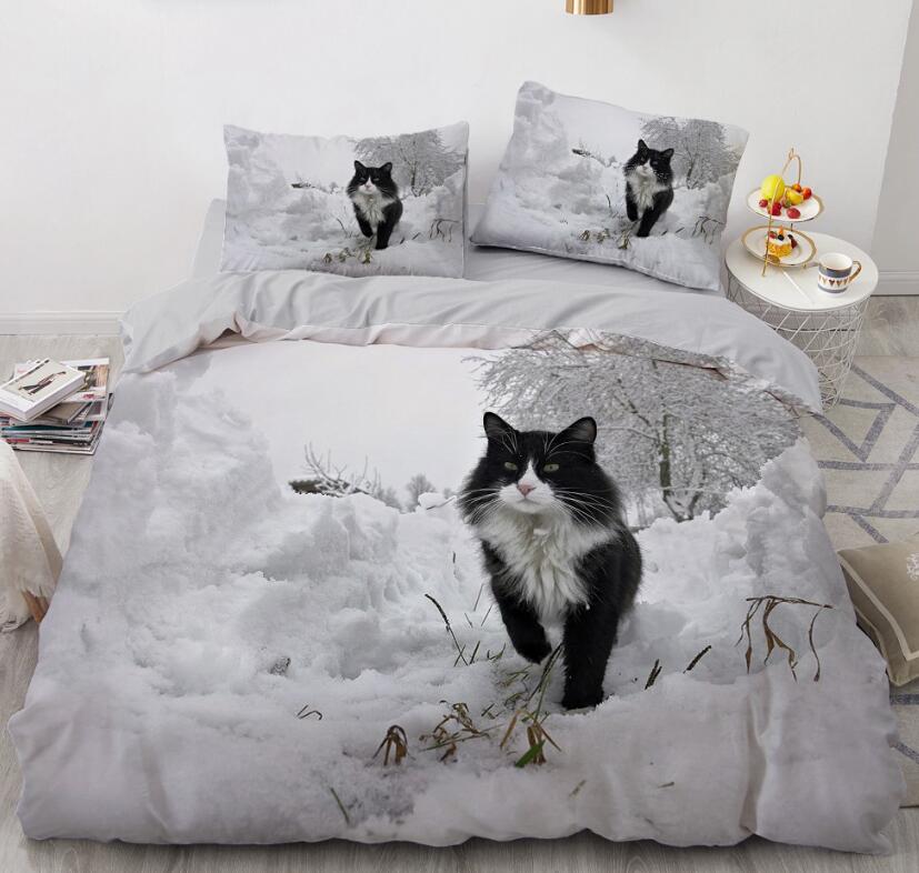 3D Snowfield Cat 77132 Bed Pillowcases Quilt