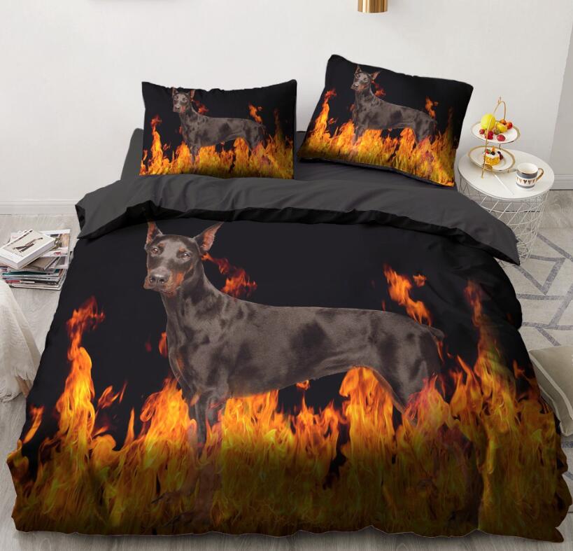 3D Flame Black Dog 77102 Bed Pillowcases Quilt