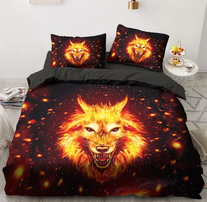3D Flame Wolf 88116 Bed Pillowcases Quilt