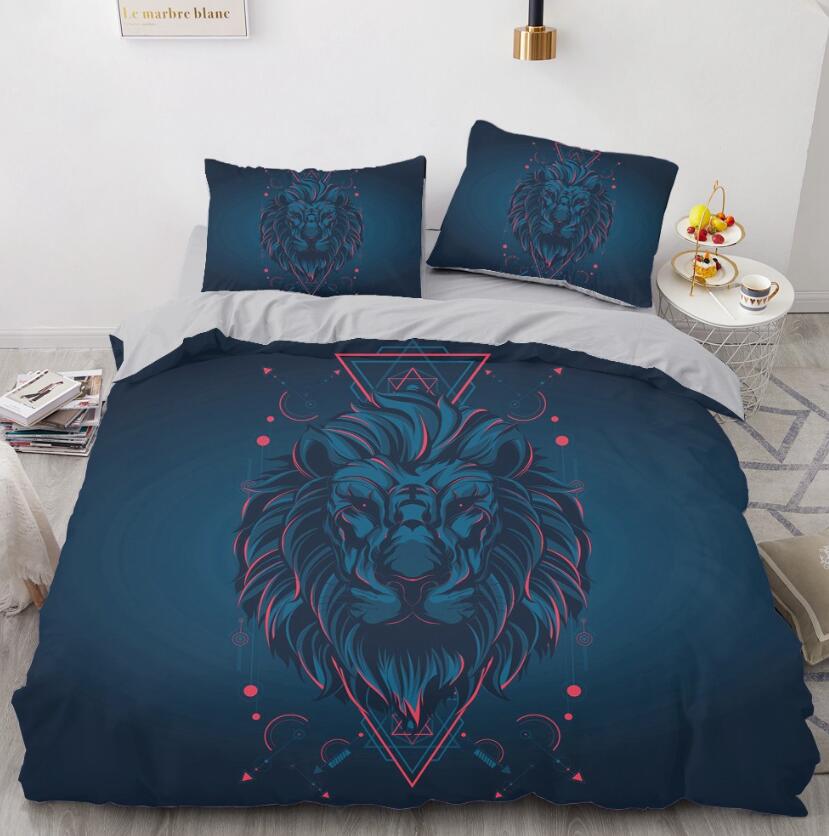 3D Navy Blue Lion Triangle 88121 Bed Pillowcases Quilt
