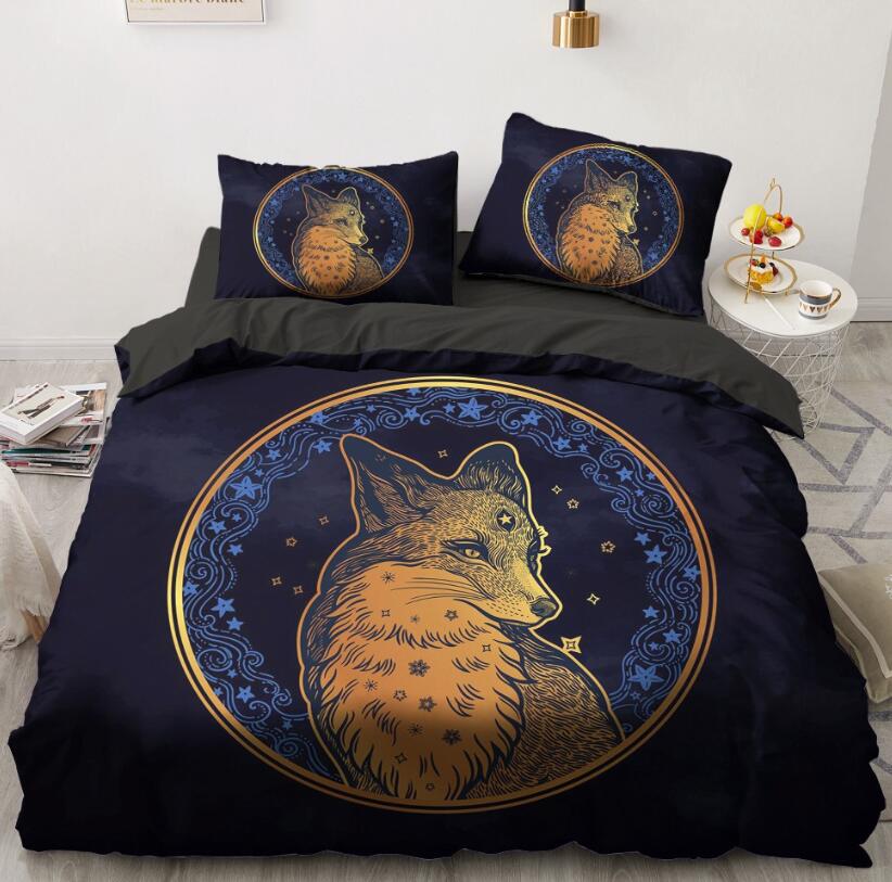 3D Navy Blue Fox Circle 88122 Bed Pillowcases Quilt