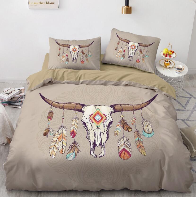 3D Deer Head Feather 88126 Bed Pillowcases Quilt