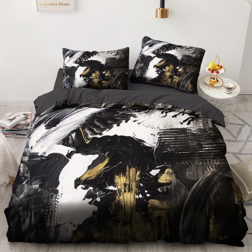 3D Black Gray Gold Ink Stain 7778 Bed Pillowcases Quilt