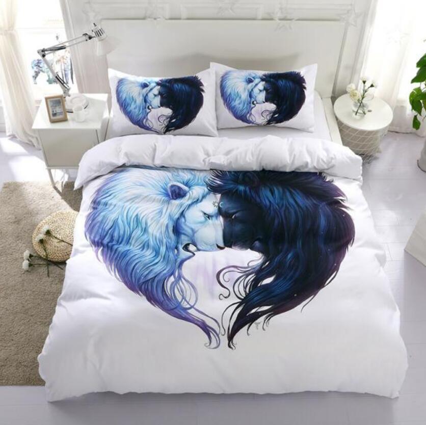 3D Black And White Two Lions 66139 Bed Pillowcases Quilt