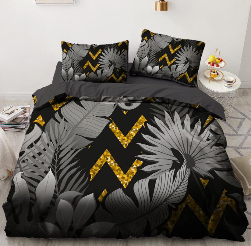 3D Gray Black Leaves 7705 Bed Pillowcases Quilt