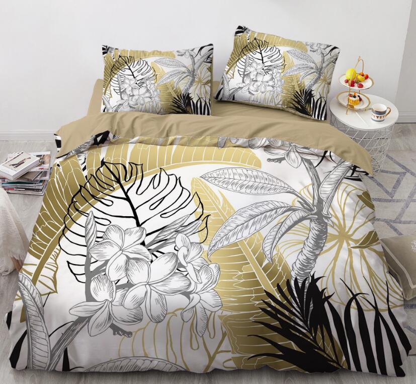 3D Leaves Golden 7706 Bed Pillowcases Quilt