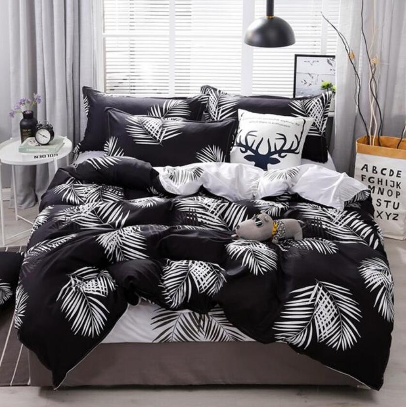 3D White Leaves On Black 66199 Bed Pillowcases Quilt