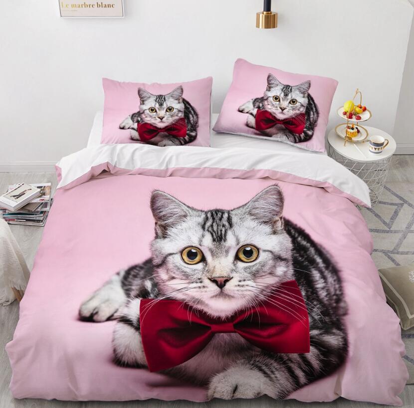 3D Cat Wearing A Bow 77118 Bed Pillowcases Quilt