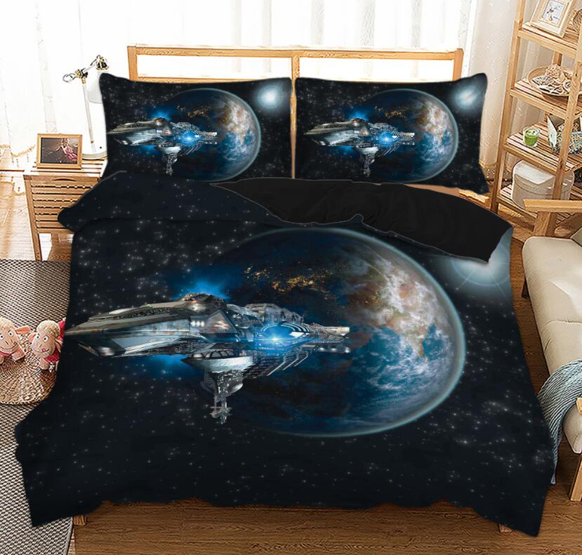 3D Earth Star Warship 66137 Bed Pillowcases Quilt