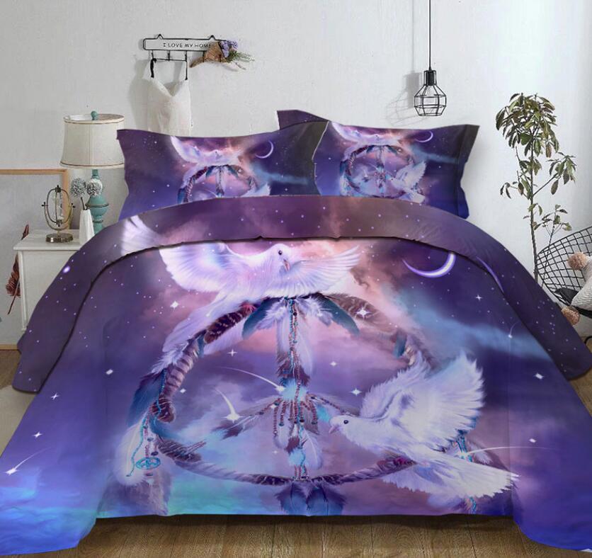 3D Purple Starry Sky Dreamcatcher Pigeon 6678 Bed Pillowcases Quilt