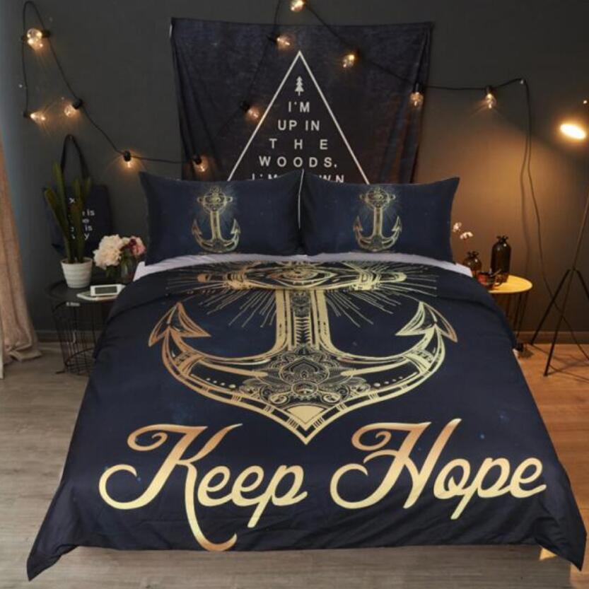 3D Golden Anchor 6645 Bed Pillowcases Quilt