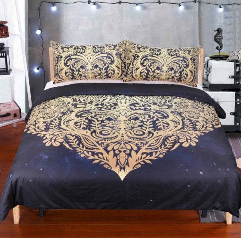 3D Black Background Gold Pattern 5504 Bed Pillowcases Quilt