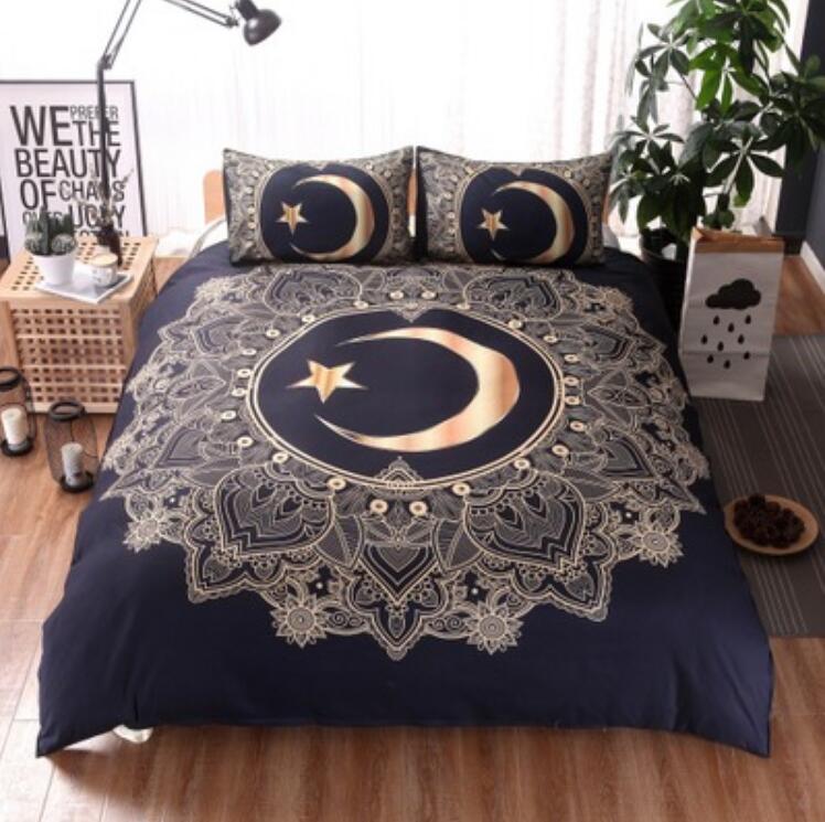 3D Moon Stars Circle Pattern 6682 Bed Pillowcases Quilt