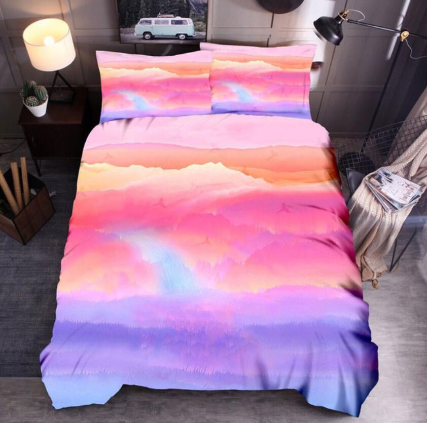 3D Pink Purple Mountains 6608 Bed Pillowcases Quilt